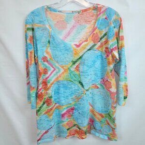 BEFORE + AGAIN L Large Tee Shirt SUNDANCE Catalog Geometric Thin Cotton Poly